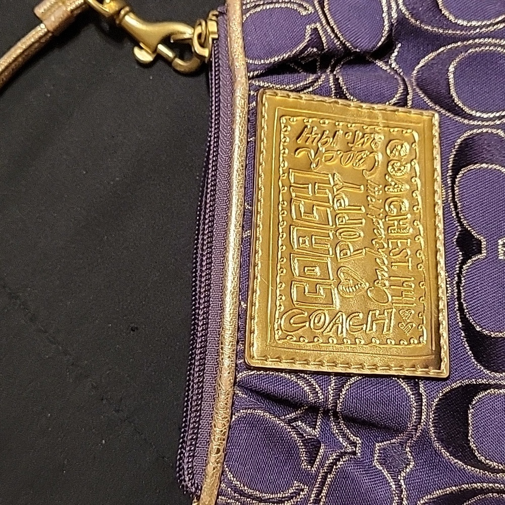 Coach Poppy Purple and Gold Signature Wristlet - Picture 4 of 13